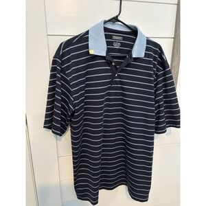 Pronto Uomo‎ Mens Polo Shirt Size L Striped Baby Blue Brown Pima Cotton Sport